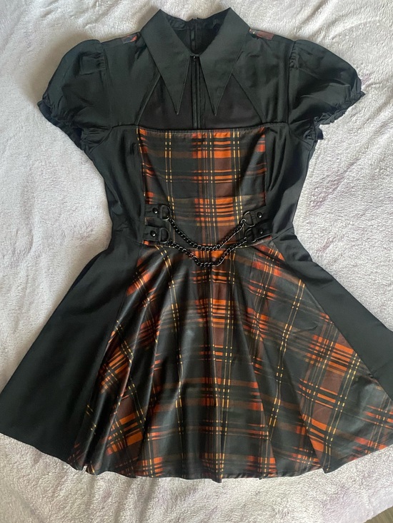 Killstar Dresses & Skirts - Killstar Amberic Tartan Dress Black Orange Plaid Chain Goth Punk M